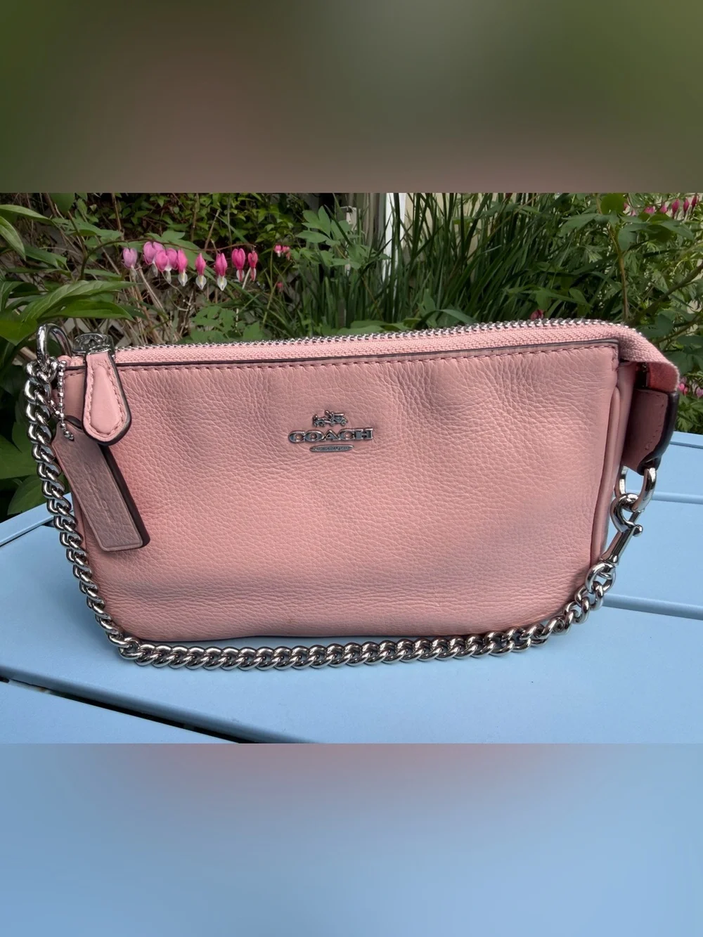 Coach Nolita 19 Blush Pink Pebbled Leather Chain Wristlet